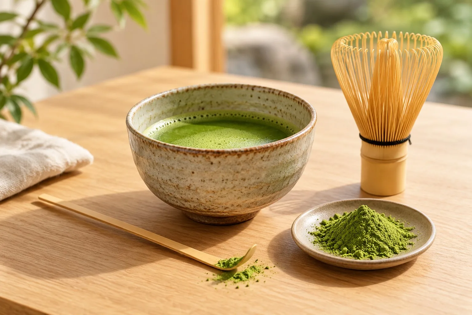 抹茶与竹制茶具